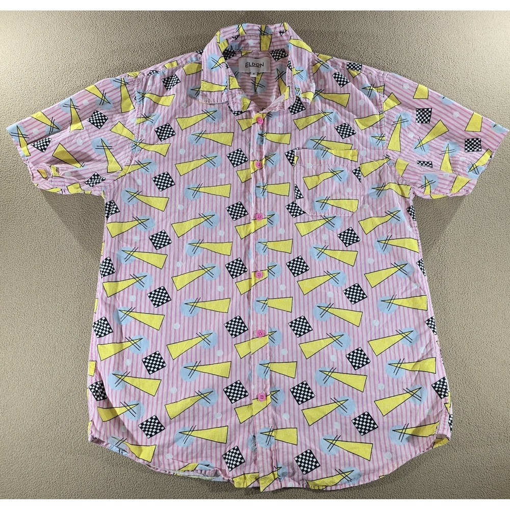 Eldon 90's Button Up Short Sleeve Shirt, Retro Saved By The Bell Style Men's Med
